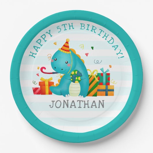 Birthday Boy with Dinosaurs Theme Papieren Bordje (Voorkant)