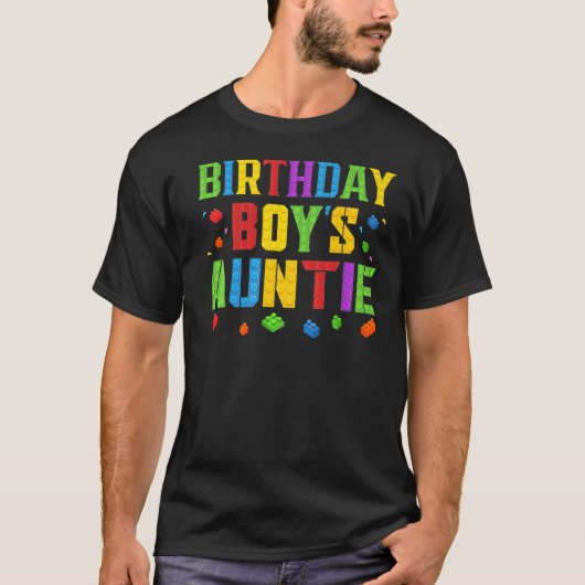Birthday Boy's Auntie Blocks Master Brick Builder T-shirt (Voorkant)