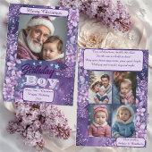 Birthday Boy's Christmas Purple Floral Watercolor  Feestdagenkaart
