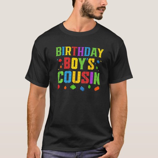 Birthday Boy's Cousin Blocks Master Builder Brick T-shirt (Voorkant)