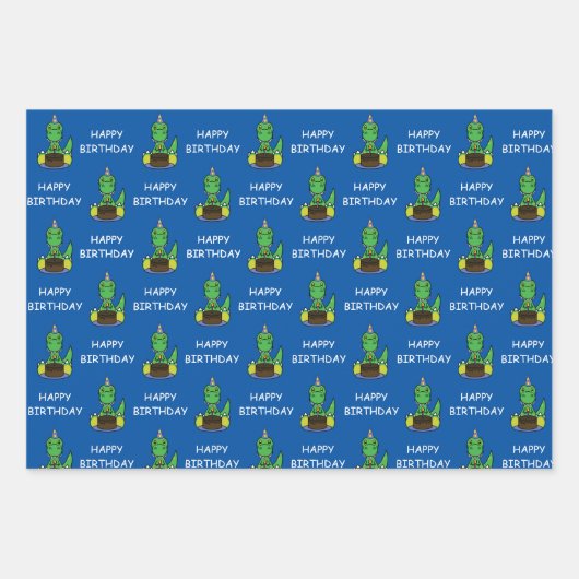 Birthday Boys Dinosaur Cartoon Blue Happy Birthday Inpakpapier Vel (Voorkant 3)