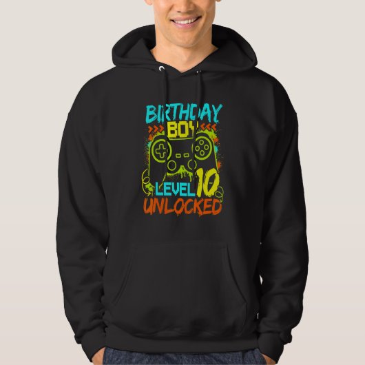 Birthday Boys Level 10 Unlocked Video Gamer Hoodie (Voorkant)