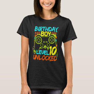 Birthday Boys Level 10 Unlocked Video Gamer T-shirt