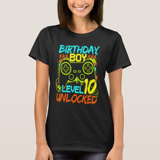 Birthday Boys Level 10 Unlocked Video Gamer T-shirt (Voorkant)
