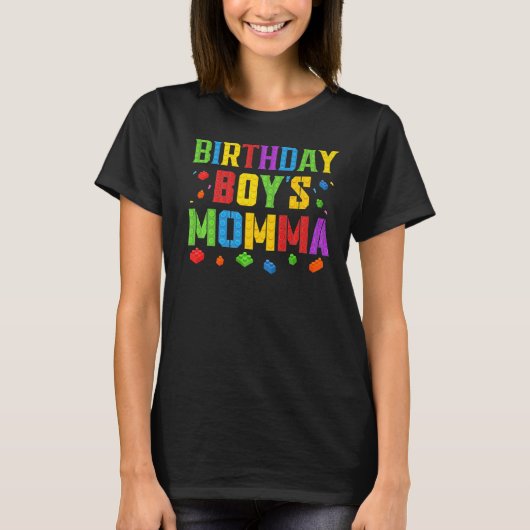 Birthday Boy's Momma Blocks Master Builder B T-shirt (Voorkant)