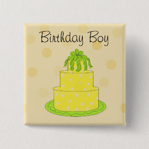 Birthday Boys Yellow Cake Vierkante Button 5,1 Cm