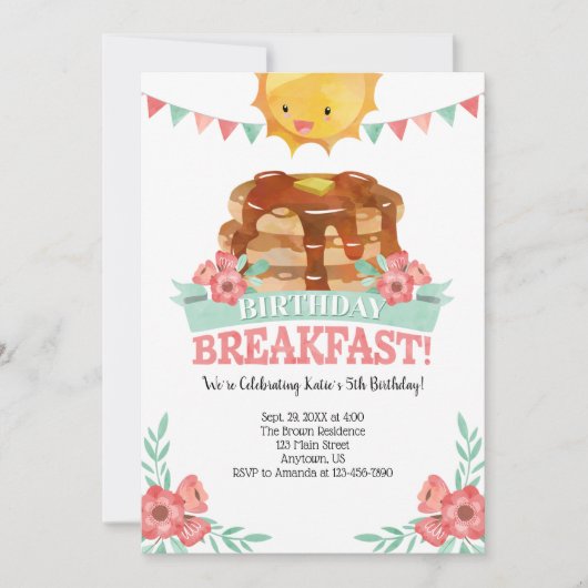 Birthday Breakfast Girls Pancake Kaart (Voorkant)