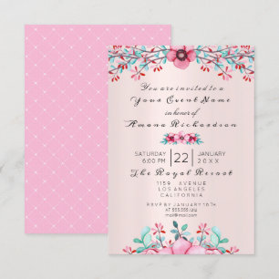 Birthday Bridal Floral Bohemia Eggplant Kraft Pink Kaart