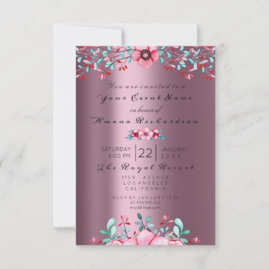 Birthday Bridal Floral Bohemian Eggplant Sparkly Kaart (Voorkant)