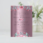 Birthday Bridal Floral Bohemian Eggplant Sparkly Kaart (Staand voorkant)