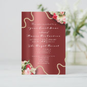 Birthday Bridal Floral roze Roses Burgundy Pearls Kaart (Staand voorkant)