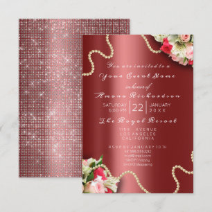 Birthday Bridal Floral roze Roses Burgundy Pearls Kaart