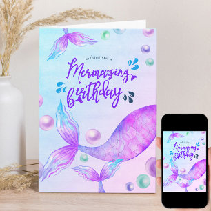 Birthday Bright Mermaid Personalized Mermazing Kaart
