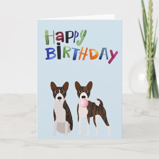 Birthday Brindle Basenji Dog Animal Bubble Gum Kaart (Voorkant)