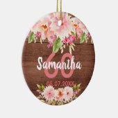 Birthday brown wood blush florals name keramisch ornament (Rechts)
