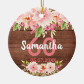 Birthday brown wood blush florals name keramisch ornament (Voorkant)