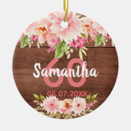 Birthday brown wood blush florals name keramisch ornament