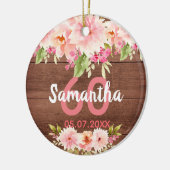 Birthday brown wood blush florals name keramisch ornament (Links)