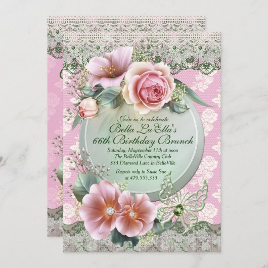 Birthday Brunch Moederdag Luncheon Invitations Kaart (Voorkant / Achterkant)