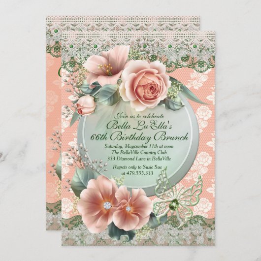 Birthday Brunch Moederdag Luncheon Invitations Kaart (Voorkant / Achterkant)