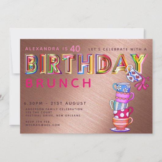 BIRTHDAY BRUNCH Roos Gold - ELKE LEEFTIJD nodigt u Kaart (Voorkant)