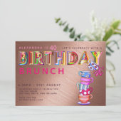 BIRTHDAY BRUNCH Roos Gold - ELKE LEEFTIJD nodigt u Kaart (Staand voorkant)