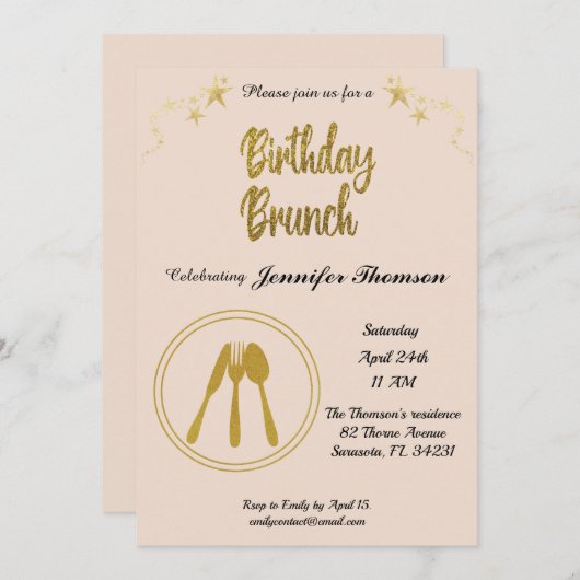 Birthday brunch-uitnodiging kaart (Voorkant / Achterkant)