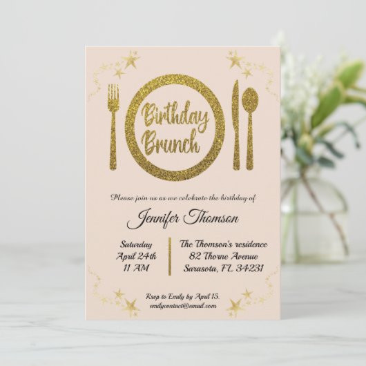 Birthday brunch-uitnodiging kaart (Staand voorkant)