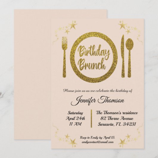 Birthday brunch-uitnodiging kaart (Voorkant / Achterkant)