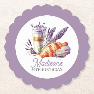 Birthday Brunch Waterverf Macarons en Croissant Kartonnen Onderzetters
