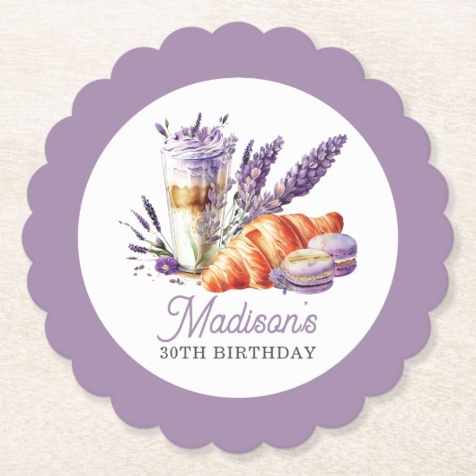 Birthday Brunch Waterverf Macarons en Croissant Kartonnen Onderzetters (Voorkant)