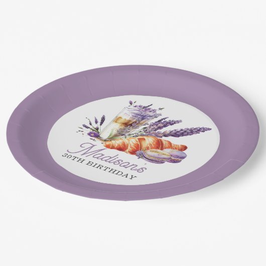 Birthday Brunch Waterverf Macarons en Croissant Papieren Bordje (Gekanteld)