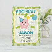 Birthday Bucks Piggy Bank Boy Party Invitation Kaart (Staand voorkant)