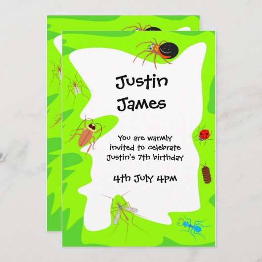 Birthday Bugs Party Invitation Kaart (Voorkant / Achterkant)