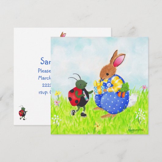 Birthday bunny and bug-uitnodiging kaart (Voorkant / Achterkant)