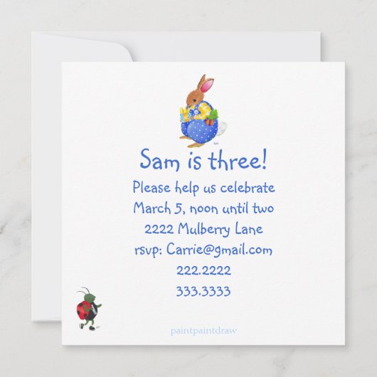 Birthday bunny and bug-uitnodiging kaart (Achterkant)