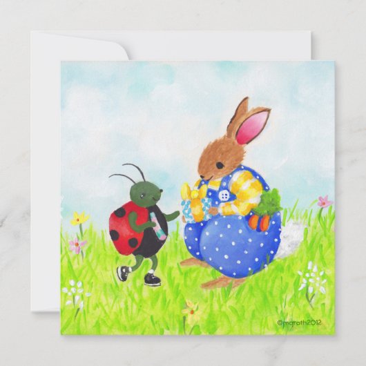 Birthday bunny and bug-uitnodiging kaart (Voorkant)