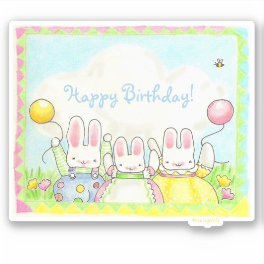 Birthday Bunny en Balonse Sticker (Voorkant)