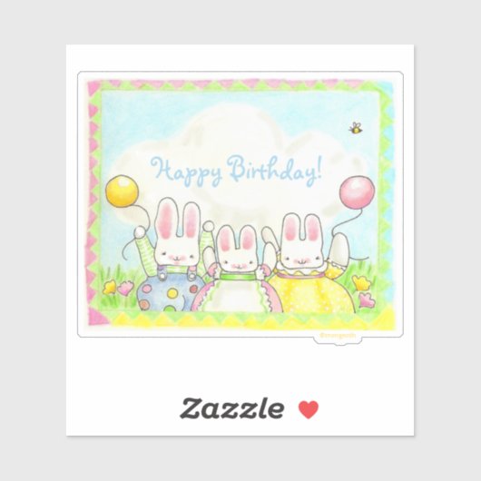 Birthday Bunny en Balonse Sticker (Vel)