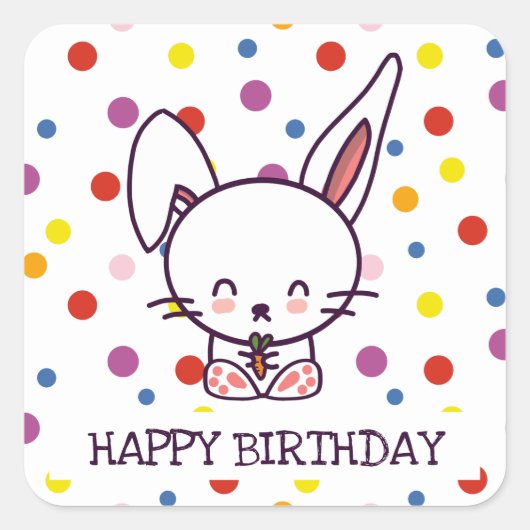 Birthday Bunny en Polka Dots Vierkante Sticker (Voorkant)