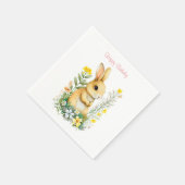 Birthday Bunny & Flowers op White Napkins Servet (Hoek)