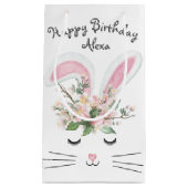 Birthday Bunny met Flowers en Gingham Klein Cadeauzakje (Voorkant)