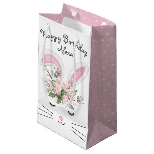 Birthday Bunny met Flowers Klein Cadeauzakje (Voorkant Gekanteld)