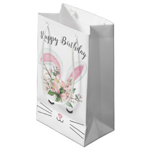 Birthday Bunny met Flowers Klein Cadeauzakje