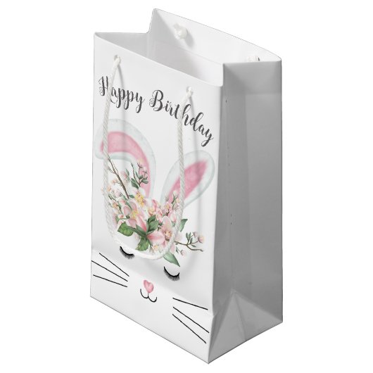 Birthday Bunny met Flowers Klein Cadeauzakje (Voorkant Gekanteld)