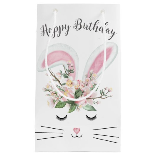 Birthday Bunny met Flowers Klein Cadeauzakje (Voorkant)