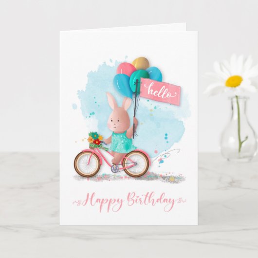 Birthday Bunny met Kaart van Banner en Balloons (Kleine Plant)