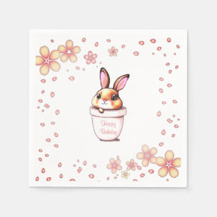 Birthday Bunny Plant Pot & Flowers op White Servet