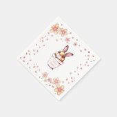 Birthday Bunny Plant Pot & Flowers op White Servet (Hoek)