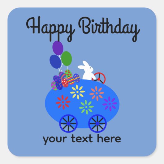 Birthday Bunny Riding Egg Sticker #3 (Voorkant)